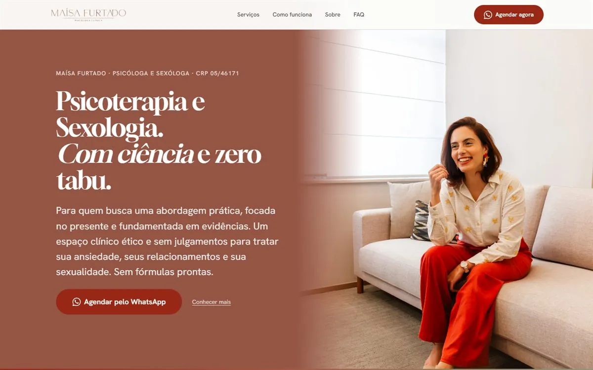 Página inicial do site de Maísa Furtado, com apresentação clínica e retrato da profissional